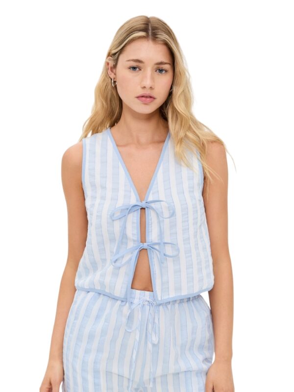 blue striped bow vest