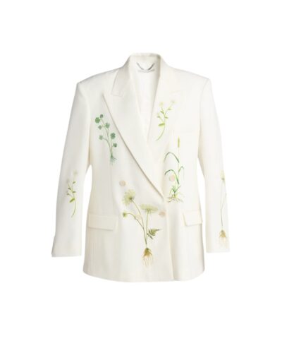 Stella McCartney Floral Embroidered Oversized Double Breasted Wool Blazer