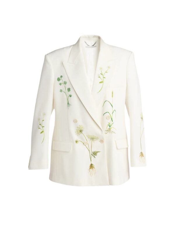 Stella McCartney Floral Embroidered Oversized Double Breasted Wool Blazer