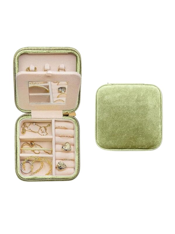 green velvet travel jewelry box