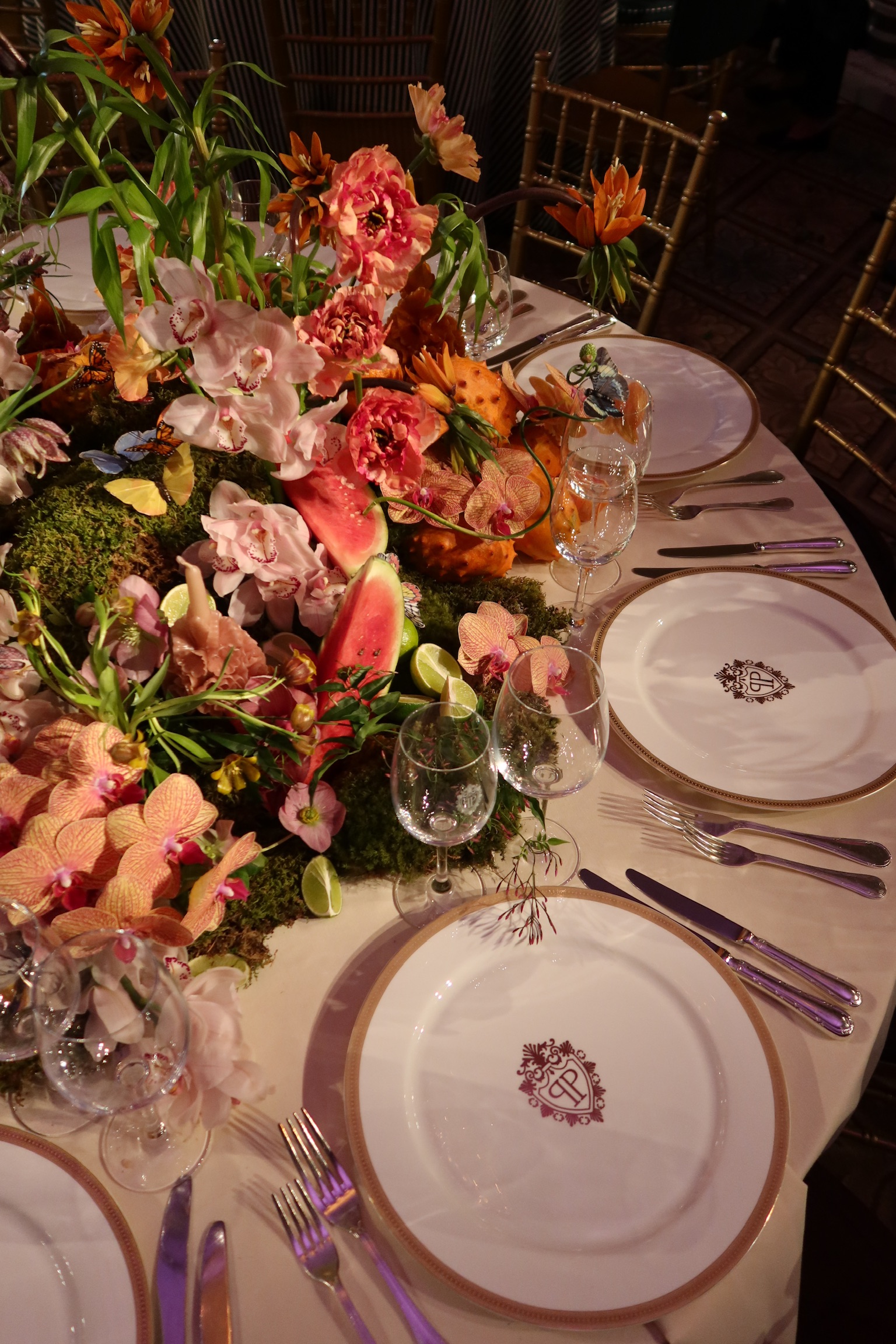 New York Botanical Garden Orchid Dinner 2025 colorful decor and table