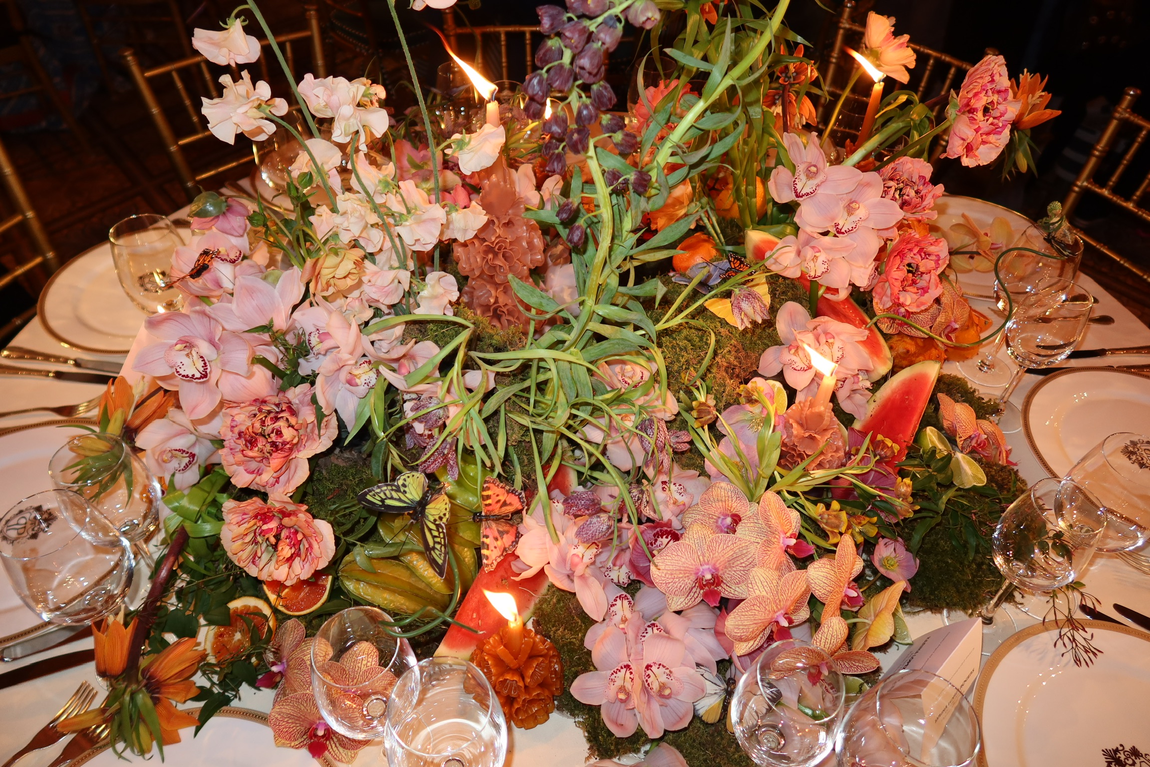 New York Botanical Garden Orchid Dinner 2025 colorful decor and table